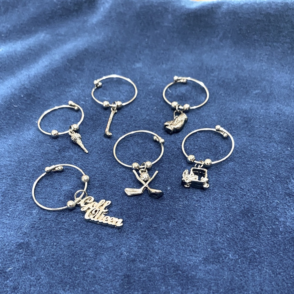 Set of 6 Golfing Wine Glass Charms - Set 2